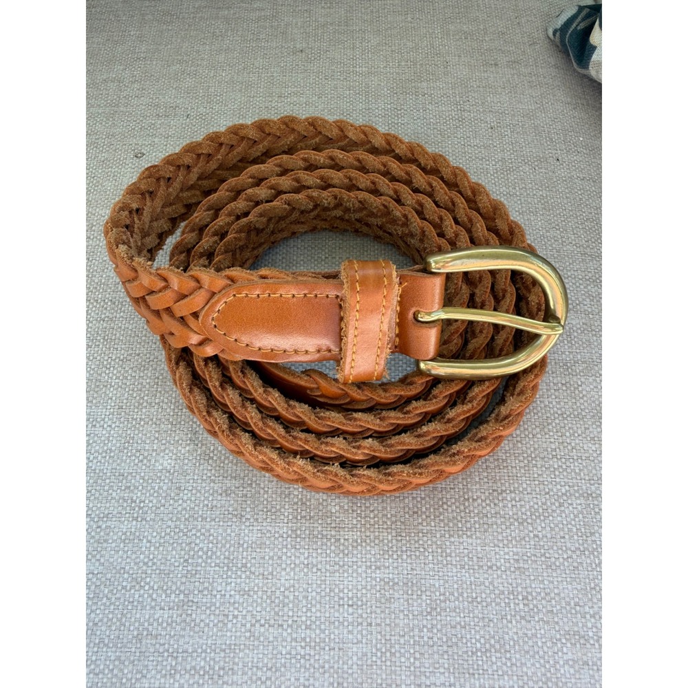 Surrey Braided Leather Belt XL Cognac Brown Excellent Solid Brass Woven